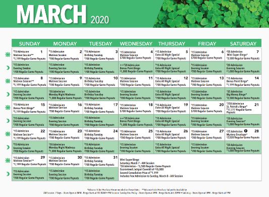 Foxwoods Bingo Schedule 2020